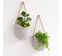 Kazai. Wall Planters -Ellie- | Hanging Ceramic Plant Pots, 2 Pieces, for Succulents and more | Wall Decoration for Indoors, Balcony and Garden | Light Grey (matte)