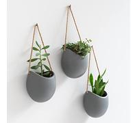 Kazai. Wall Planters -Ellie- | Hanging Ceramic Plant Pots, 3 Pieces, for Succulents and more | Wall Decoration for Indoors, Balcony and Garden | Grey (matte)