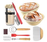 Kazaigou Sourdough Starter Kit - Silicone Proofing Basket 9 Inch Round & 10 Oval, Complete Sourdough Bread Baking Supplies with Bread Sling, Lame, Danish Dough Whisk, 24Oz Starter Jar