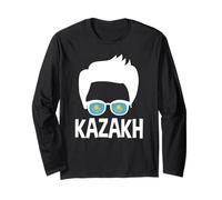Kazakh Boy Silhouette Proud Kazakhstan Flag Shades Long Sleeve T-Shirt
