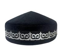 Kazakh Hats for Men Embroidered Blue Green Black Handmade Dancing Party Cotton Spring Caps Elegant(White-1)