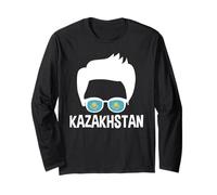 Kazakhstan Boy Silhouette Proud Kazakh Flag Sunglasses Long Sleeve T-Shirt