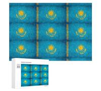 Kazakhstan Flag Funny Wooden Puzzle Adults Difficult Jigsaw Puzzles with Storage Box for Family Game Birthday Gift