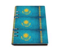 Kazakhstan Flag Leather A5 Binder Notebook Refillable Travel Journal with 90 Sheets Personal Planner for Women Men