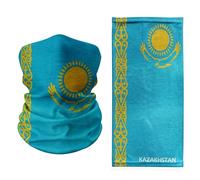 Kazakhstan Flag Neck Gaiter - Lightweight Multifunctional Face & Head Cover with National Sun and Eagle Emblem - Breathable & Stretchable Bandana for Daily Use, Travel, and Sports