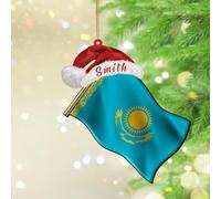 Kazakhstan Flags Red Santa Hat Hanging Ornaments America Country European Asia Africa Flags Round Christmas Tree Ornament Keepsake State Flag Travel Sports Acrylic Christmas Bauble for Home Decor
