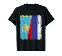 Kazakhstan Russia Half Flag Kazakh Russian Jersey T-Shirt