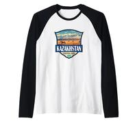 Kazakhstan Travel Vintage Illustration Design Raglan Baseball Tee