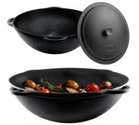 Kazan Uzbek Cast Iron Kazan for Plov Making Cookware Insulated Double Handle Pan Wide Mouth Cast Iron Dutch Oven, Outdoor Cooking Frying Pot, Lodge Cast Iron Skillet, 12 L