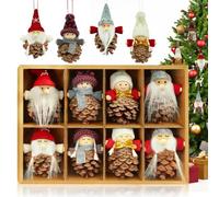 KAZATE Pine Cone Gnome Christmas Decoration Set, Pack of 8 Small Gnome Figures, Tree Decorations, Vintage Pendant