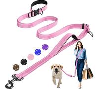 Kazazoo Hands-Free Dog Leash with Adjustable Length 6-9FT + Dual Padded Handles Reflective Safety for Night Walks | Suitable for Medium to Large Dogs & Puppies Pink-L