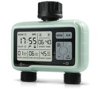Kazeila 2 Outlets Water Timer Irrigation System, Water Sprinkler Timer Lawn & Garden Watering Equipment/Automatic Watering System/IPX5 Waterproof/Child Lock Mode/Sprinklers for Lawns, Black+green