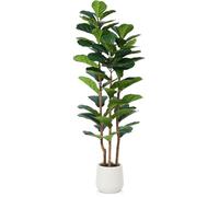 Kazeila Artificial Fiddle Leaf Fig Tree with White Planter, 5ft Tall Fake Tree with Natural Wood Trunk for Home Decor, Faux Ficus Tree Fake Moss for Indoor Office Living Room,1Pcs