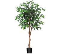 Kazeila Large Artificial Ficus Tree 120cm Tall Artificial Plants Indoor Fake Tree Fake Potted Tree with Natural Wood Trunk and Silk Leaves for Home Office Decor Indoor, Black,green,yellow