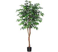Kazeila Large Artificial Ficus Tree 150cm Tall Artificial Plants Indoor Fake Tree Fake Potted Tree with Natural Wood Trunk and Silk Leaves for Home Office Decor Indoor, Black,green,yellow