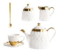KazeRyu 15Pcs Porcelain Tea Set for Adults - 4 Cups & Saucers with Sugar Bowl, Milk Jug & Spoons