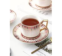KazeRyu Bone China Coffee Cup & Saucer Set - Exquisite British Style for Afternoon Tea(Pink)