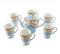 KazeRyu Bone China Tea Set for Adults - Pink Teapot with 6 Cups, Large Capacity for Afternoon Tea & Coffee