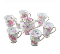 KazeRyu Bone China Tea Set for Adults - Pink Teapot with 6 Large Capacity Cups, Ideal for Afternoon Tea & Coffee
