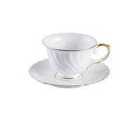 KazeRyu Ceramic French Pull Latte Coffee Cups & Saucers Set - Exquisite Afternoon Tea Set with Hand-Drawn Gold Edges, 250ml