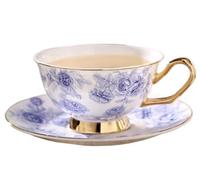 KazeRyu Handmade Ceramic Coffee Mug & Saucer Set - Blue Roses Pottery - 200ml for Coffee, Tea & Oat Milk(1)
