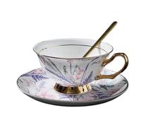 KazeRyu Handmade Ceramic Coffee Mug & Saucer Set - Pink Lily of The Valley Pottery for Coffee, Tea & Oat Milk - 220ml