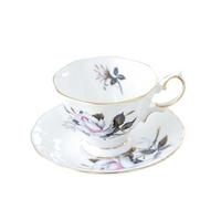 KazeRyu Handmade Ceramic Coffee Mug & Saucer Set - White Roses Pottery for Coffee/Tea/Oat Milk
