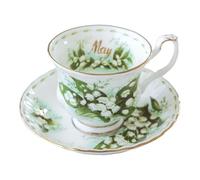 KazeRyu Handmade Ceramic Lily of The Valley Coffee Cup & Saucer Set, 220ml with Plate for Coffee/Tea