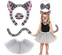 KAZGVN Cat Halloween Costume for Kids,Cat Halloween Costume,5 Set for Girls with Headband Nose Bow Tie Skirt and Tail,for Kids Adults Cosplay Carnival Party
