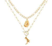 KAZGVN Cowgirl Accessories for Women,2 PCS Western Style Chunky Gold Necklace,Double Cowboy Necklace Collarbone Pendant Personalized Style Access,Cowgirl Accessories for Women and Men
