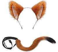 KAZGVN Fox Costume, 2/3 PCS Fox Costume Included Therian Tail, Ears Headband and Paw Gloves, Furry Wolf Tail Kit, Halloween Costumes for Halloween Christmas Carnival Fancy Dress Up Cosplay (2 PCS)