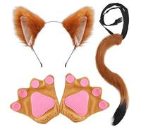 KAZGVN Fox Costume, 2/3 PCS Fox Costume Included Therian Tail, Ears Headband and Paw Gloves, Furry Wolf Tail Kit, Halloween Costumes for Halloween Christmas Carnival Fancy Dress Up Cosplay (3 PCS)
