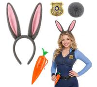 KAZGVN Grey Pink Rabbit Costume 4-Piece Set with Police Badge