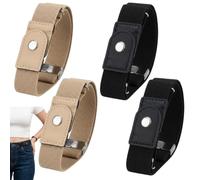 KAZGVN No Buckle Belts for Men, Adjustable Buckless Belt for Women, Elastic Belt Set of 4, Comfortable Style for Office, Driving and Travel, Black and Khaki Colour Selection