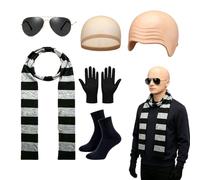 KAZGVN Pitbull Costume, 6-Piece Halloween Costumes with Bald Cap and Accessories, School Book W haracter Dress Up, Including Socks Gloves Scarf Glasses Bald Cap Hair Net,Suitable for ages 15 +