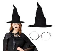 KAZGVN Wizard Costume,Halloween Costumes Adult Women,Witches Hat Black Gold Round Glasses Accessory,Womens Halloween Costume Adult for Cosplay Fancy Dress Carnival Party for 14+ Years Old