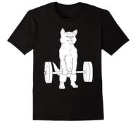 KAZHILAN Cat Dead Weight Powerlifting O-Neck 100% Cotton Short Sleeve Unisex T-Shirt S Black