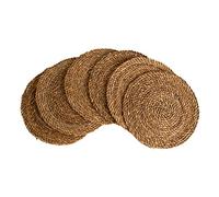 KAZI Essentials Boho Round Woven Placemats - Set of 6, Natural Wicker Cattail Placemats, Braided Heat Resistant Non-Slip Weave, Eco-Friendly Handmade by African Artisans (13" Round, Natural Cattail)