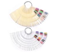 KAZIPOP 10Pcs False Nail Swatches Wheels Nail Polish Display Wheel Nail Display Color Sample Swatch Wheel Plastic Nail Art Color Tester Wheels for Color Show (Clear-Natural-Fan Shaped)