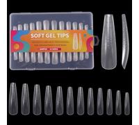 KAZIPOP 240PCS Coffin Fake Nails Full Cover Acrylic Nail Tips with Guidelines 12 Sizes Extra Long Press on Nails Trimmable False Nails for DIY & Salon Matte Nail Extensions Kit