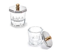 KAZIPOP 2Pcs Dappen Dish Cups Glass Crystal Cup with Lid Nail Art Acrylic Liquid Powder Monomer Dish Clear Mini Nail Bowl for Nail Art Manicure
