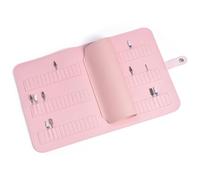 KAZIPOP Nail Drill Bits Holder Portable PU Leather Nail Drill Bit Storage Bag 84 Holes Nail Bits Displayer Organizer Large Space Snake Print Nail Drill Bit Organizer (Drill Bits Not Included) (Pink)