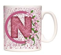 KAZMUGZ 11OZ Letter N Mug, Monogram N Mug, Alphabet Letter N Mug, Birthday or Celebration Gift for People Who's Name Begins with N. Pink Flower Design 11oz Ceramic Mug,