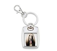 KAZMUGZ AFGHAN HOUND DOG KEYRING. Square Silver Plated Afghan Picture Key Chain for Afghan Owners. Afghan Mum and Afghan Dad Gift Key Holder. Afghan Dog Picture Gift