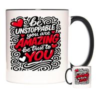 KAZMUGZ “Be Unstoppable, You are Amazing, Be True to You” - Inspirational 11oz Ceramic Mug - Black Handle & Rim - Motivational Gift for Women, Teens, Friends - Positive Affirmation Coffee Cup