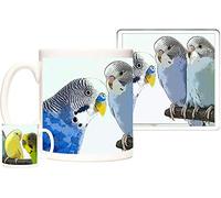 KAZMUGZ Beautiful BUDGERIGAR MUG and COASTER (BLUE) SET Magnificent Budgie Birds on an 11oz ceramic mug and matching coaster. Can be personalised ANIMALS of The WORLD RANGE