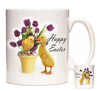KAZMUGZ Ceramic Easter Duckling Mug, Personalised, Matching Coaster, Dishwasher & Microwave Safe, Excellent Easter Gift