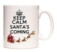 KAZMUGZ CHRISTMAS MUG. Keep Calm Santa's Coming. 11oz white ceramic mug for christmas. Father Christmas and Reindeer
