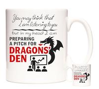 KAZMUGZ Funny Dragons' Den Pitch Mug - 11oz White Ceramic Coffee Cup - Entrepreneur Gift, Business Presentation Humor, UK TV Show Inspired