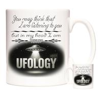 KAZMUGZ Funny UFOLOGY Mug - 11oz Ceramic Coffee Cup with UFO & Area 51 Design - Sci-Fi Gift for UFO Enthusiasts, Alien Believers & Fans of Science Fiction Films & TV - Dishwasher & Microwave Safe